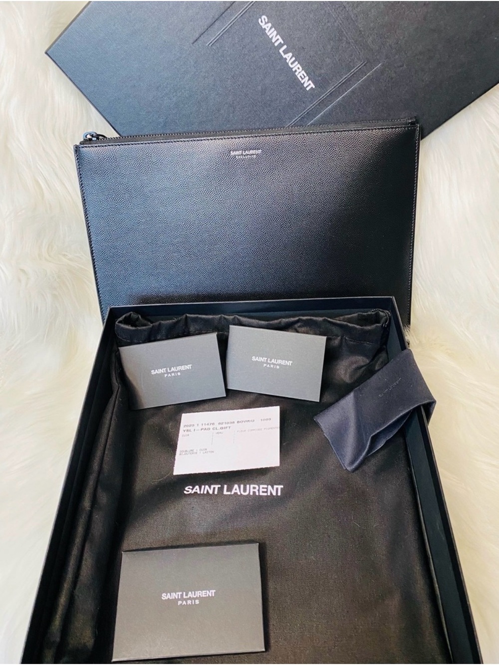 Saint Laurent Black Leather Zip Executive Pouch unisex